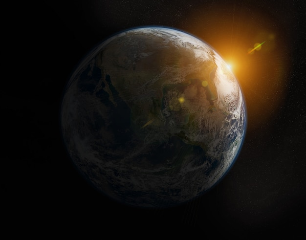 日の出の間にアメリカの青い惑星地球のビュー プレミアム写真