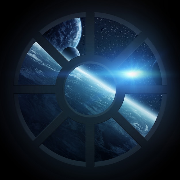View of outer space from a spaceship cabin Premium Photo