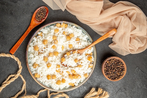 Free Photo | Above view of peas and rice dish