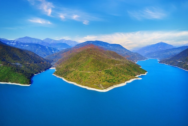 Premium Photo View Of Zhinvali Reservoir Ananuri Lake With Turquoise