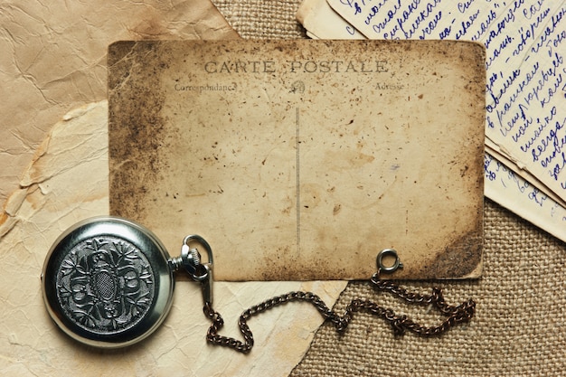 Premium Photo | Vintage Background With Old Postcard And Letters