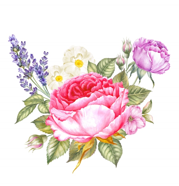 Premium Photo | Vintage garland of blooming roses.