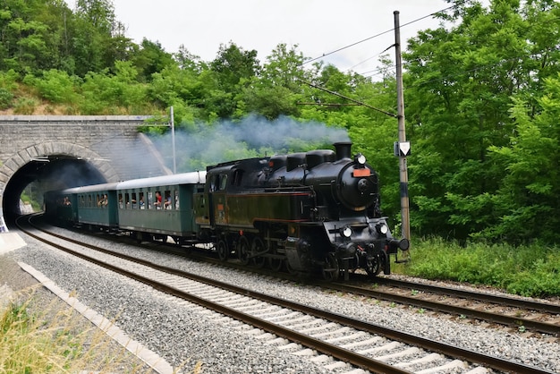 Vintage locomotive on the railway Free Photo