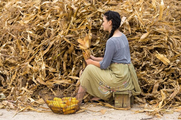 Premium Photo Vintage Portrait Of A Sexy Girl With Corn Concept Of Rural Harvesting