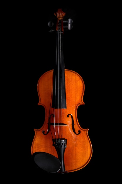 黒の背景にバイオリンオーケストラ楽器 プレミアム写真