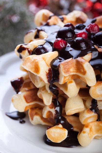 Free Photo | Waffles with chocolate syrup