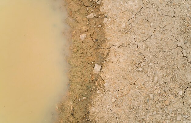 Premium Photo | Water puddle on dirty soil ground