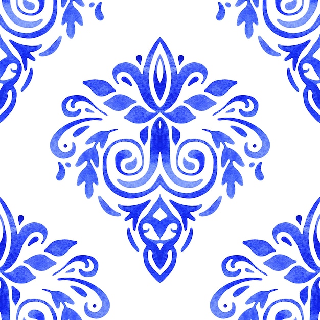 Premium Photo Watercolor Blue Floral Design Seamless Pattern Tiling Ornament Persian Abstract Filigree Background