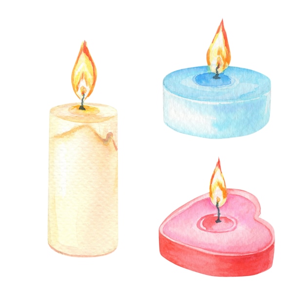 Premium Photo Watercolor candles  on a white