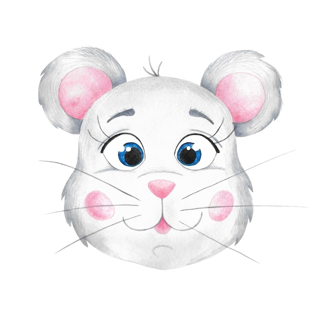 Download Premium Photo | Watercolor and color pencils hand drawn mouse face clip art. cute grey mouse ...