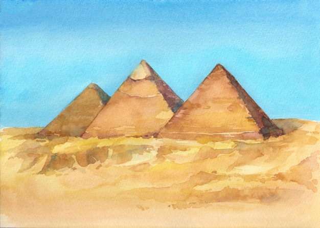 ギザのエジプトのピラミッドの水彩手描きイラスト プレミアム写真