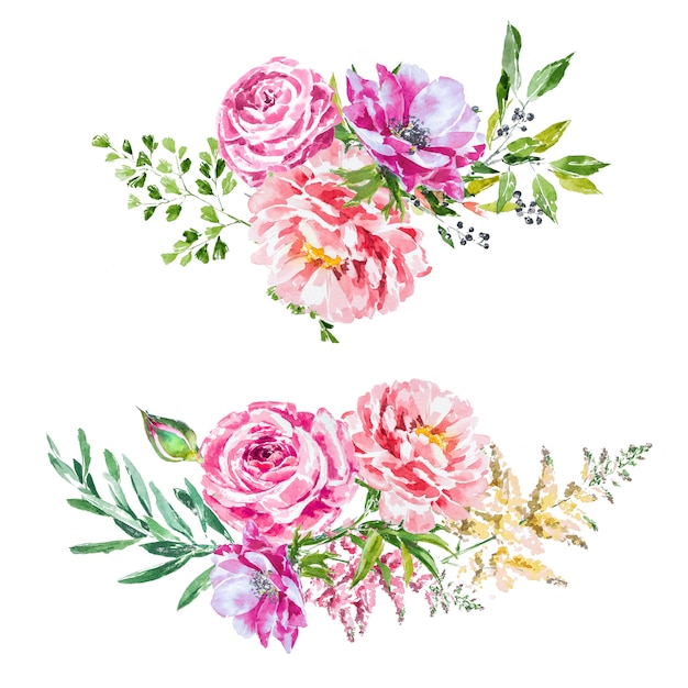 Watercolor hand painted spring flower bouquets clipart set. | Premium Photo