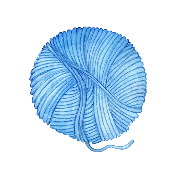 Premium Photo Watercolor Illustration Of A Skein Of Blue Yarn Wool Coiled Into A Ball Smoothly