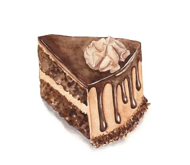 水彩イラスト チョコレートケーキのスライス プレミアム写真