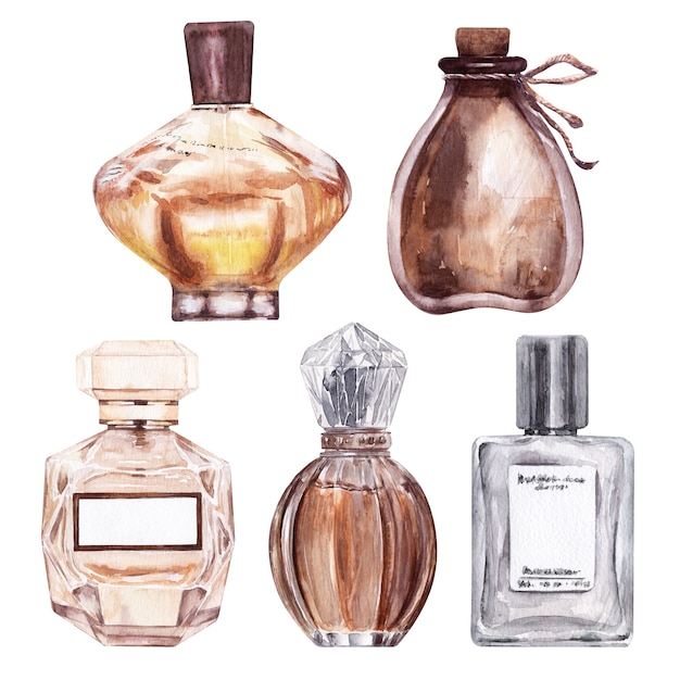 香水瓶と水彩イラスト プレミアム写真