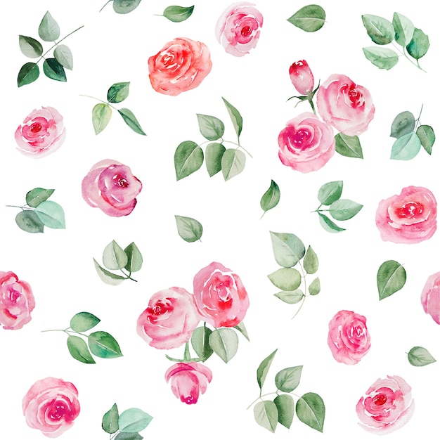 Premium Photo | Watercolor pink flowers and leaves seamless pattern ...