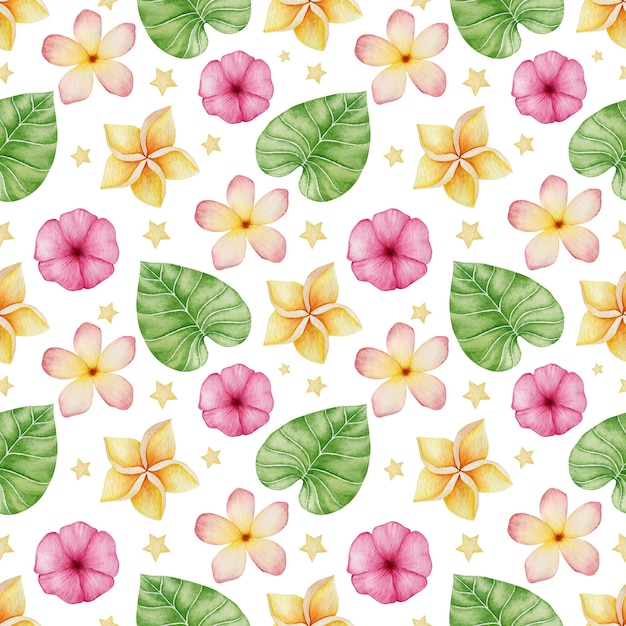 Premium Photo Watercolor Seamless Pattern Tropical Leaves And Flowers