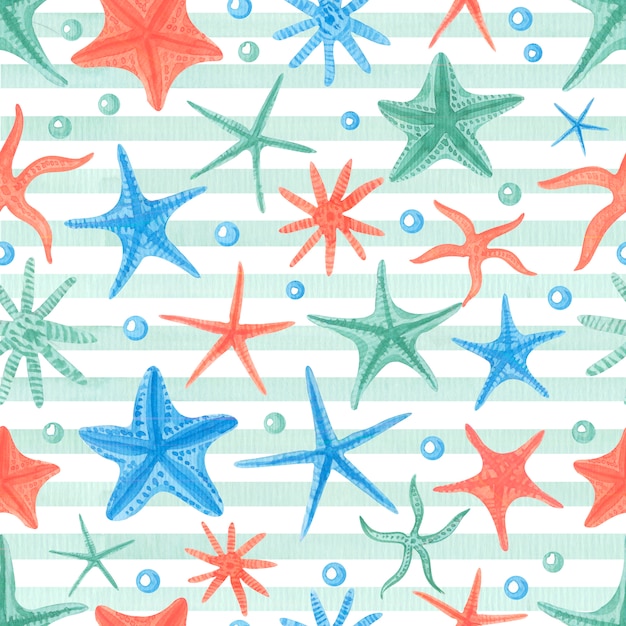 Premium Photo | Watercolor seamless pattern with starfishes.