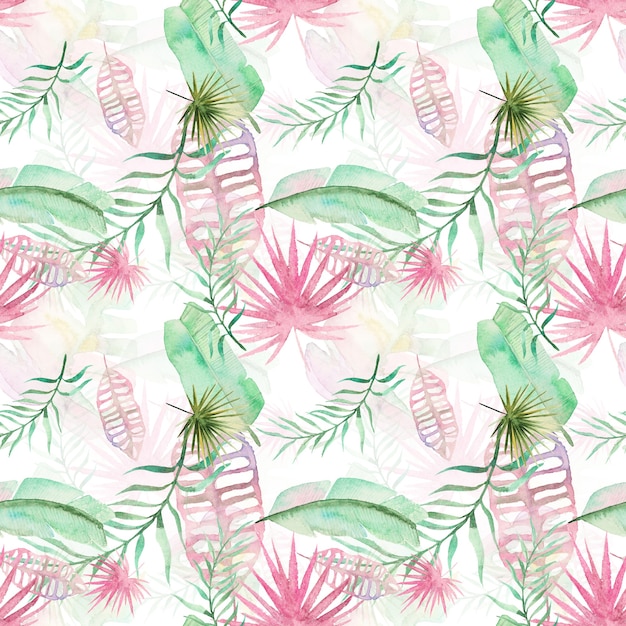 Premium Photo Watercolor Tropical Palm Leaves Seamless Pattern Green