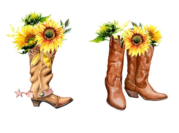 boots with sunflowers