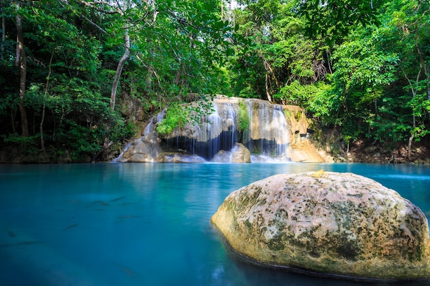 Premium Photo | Waterfall in the foresterawan waterfall