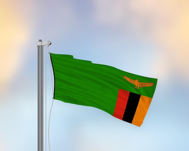 Premium Photo Waving Flag Of Zambia On A Flag Pole 