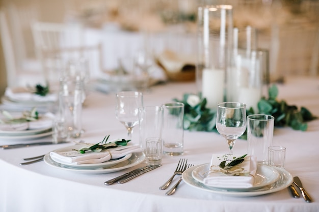 Free Photo Wedding Dinner Table Set Classy White Decor With Greenery