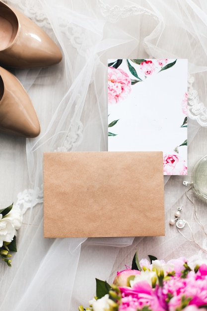 Wedding Invitation Cards Papers Laying On Table Decorate With