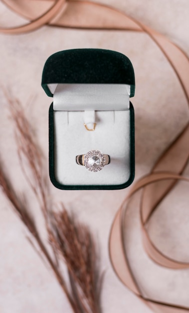 Free Photo | Wedding ring and box top view