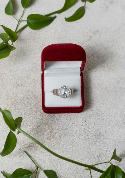 Free Photo | Wedding ring and plants arrangement top view