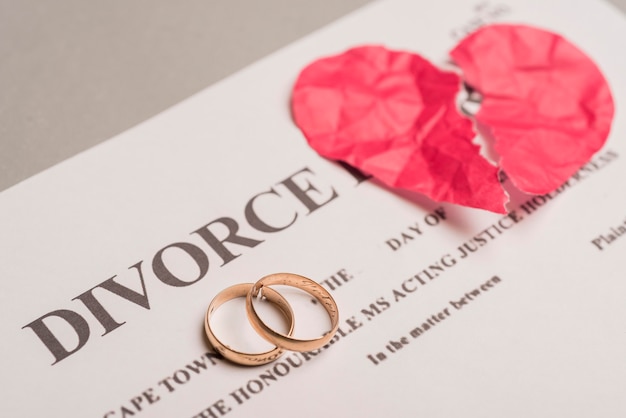  Wedding  rings  on divorce  paper Free Photo