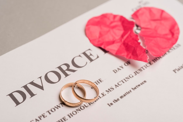  Wedding  rings  on divorce  paper Free Photo