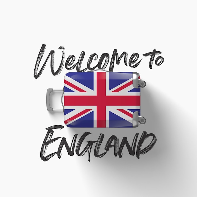 Premium Photo | Welcome to england national flag on a travel suitcase d ...