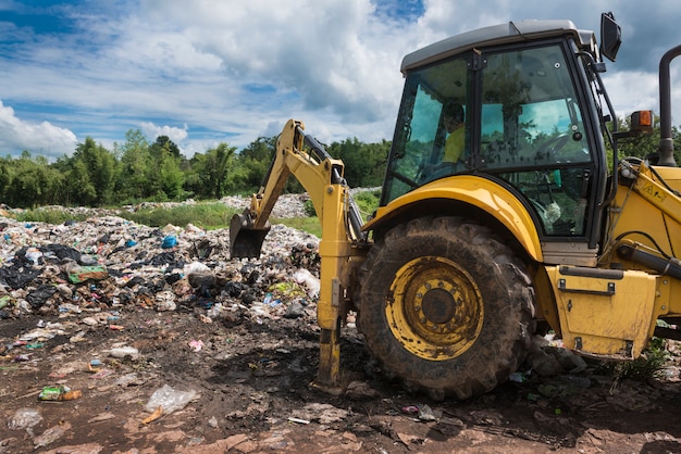 Wheel truck roller works at junk site Premium Photo