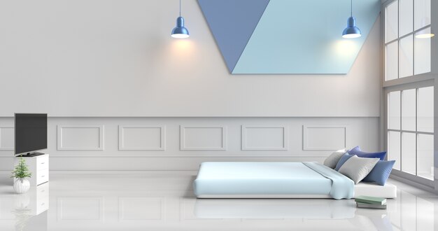 White Blue Bedroom Decor With Light Blue Bed Pillow Bedside Table