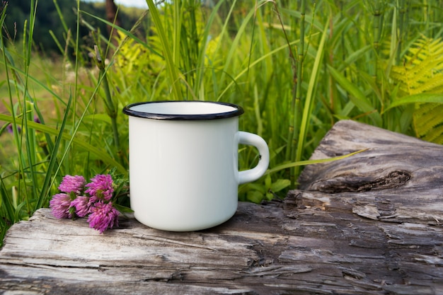 Download Premium Photo | White campfire enamel mug mockup with red ...