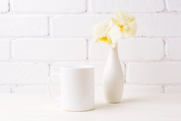 Download Premium Photo | White coffee mug mockup with soft yellow ...