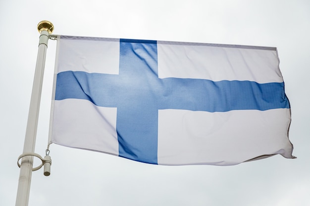 Premium Photo White Flag Of Finland With Big Blue Cross