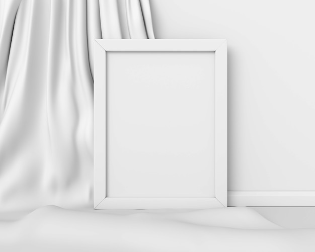 Download White frame vertical mockup on a white fabric background abstract image. minimal concept art ...