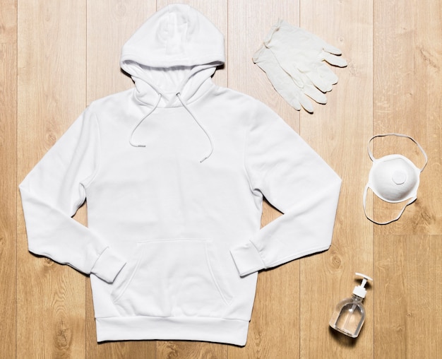 Download White hoodie with mask and gloves for protection | Free Photo