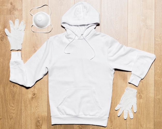 Download White hoodie with mask and gloves | Free Photo
