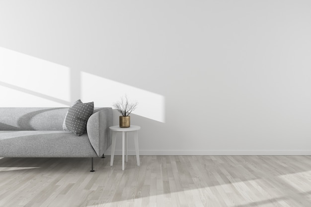 Premium Photo White Interior Wood Floor With Minimal Sofa Side Table Vase And Sun Light Scandinavia Style