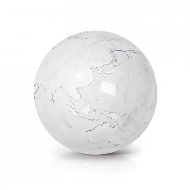 白い大理石グローブ3 Dイラスト白アジア オーストラリア地図 プレミアム写真