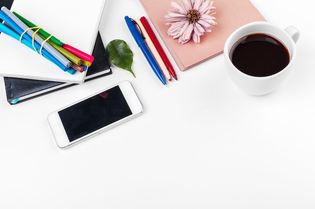 White office desk table, business and education concept Premium Photo