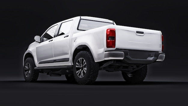 Premium Photo | White pickup car on a black background. 3d rendering.