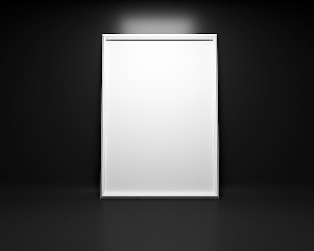 黒い背景に白い絵のフレームモックアップ 3dレンダリング プレミアム写真