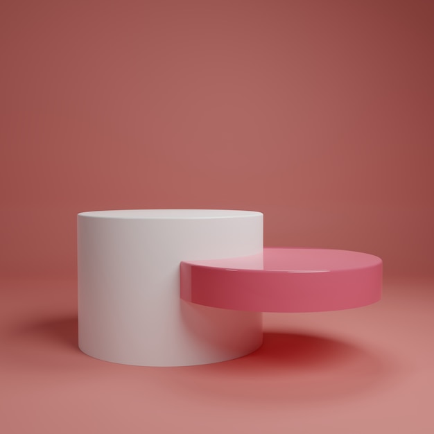 白ピンクのパステル製品が背景に立っています 抽象的な最小限の幾何学の概念 スタジオ表彰台プラットフォームのテーマ 展示会ビジネスマーケティングプレゼンテーションステージ 3 Dイラストレンダリンググラフィックデザイン プレミアム写真