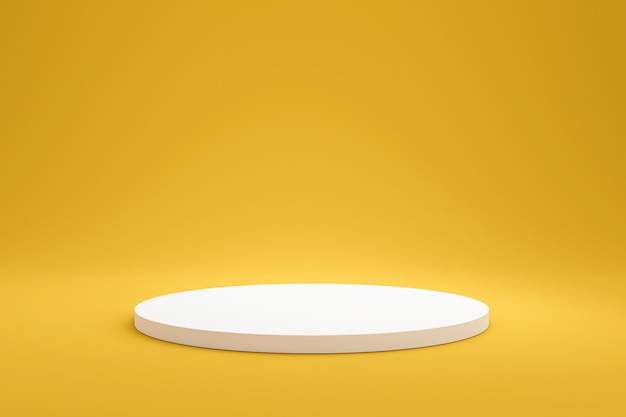 White podium shelf or empty pedestal display on vivid yellow summer background with minimal style. b