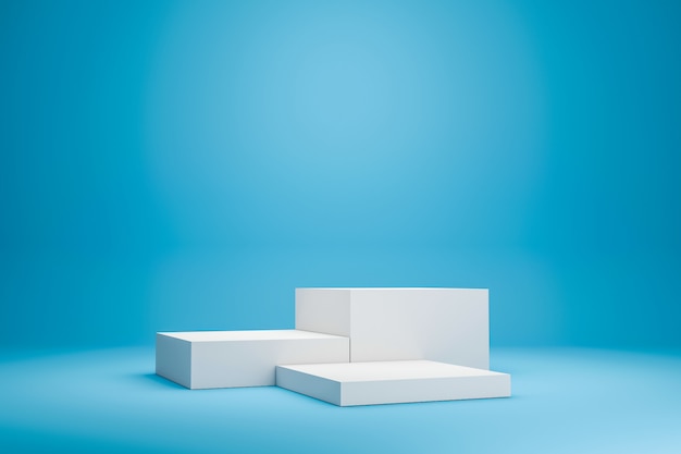 White podium shelf or empty studio display on vivid blue summer background with minimal style. blank