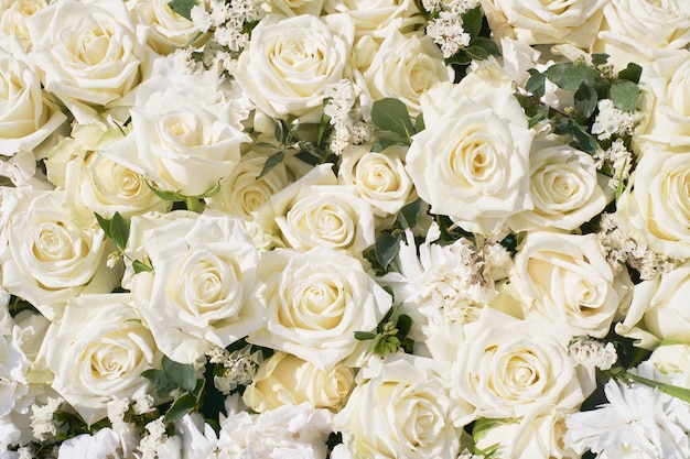 白いバラの花束 白い花 上からの眺め プレミアム写真